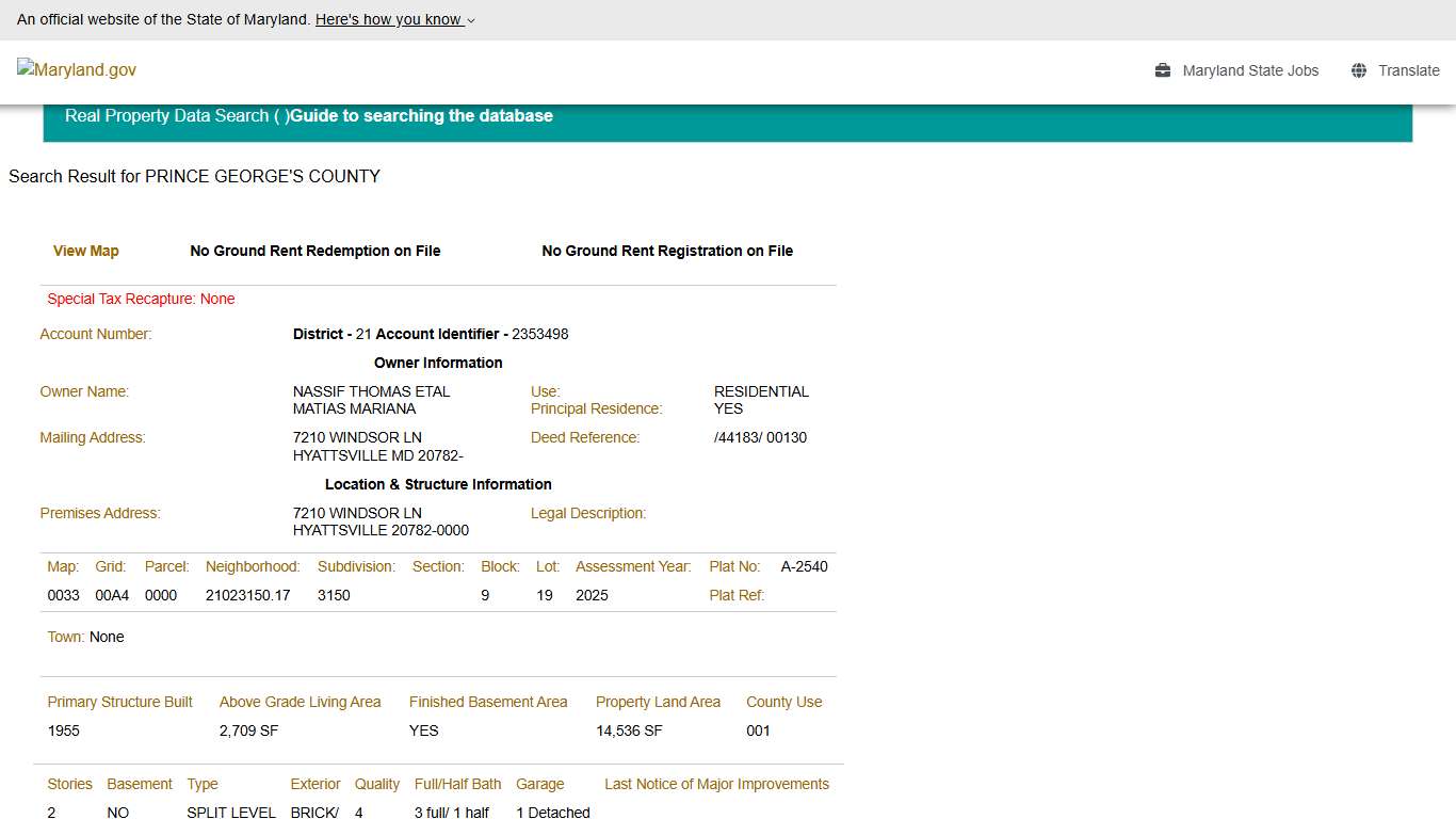 SDAT: Real Property Data Search